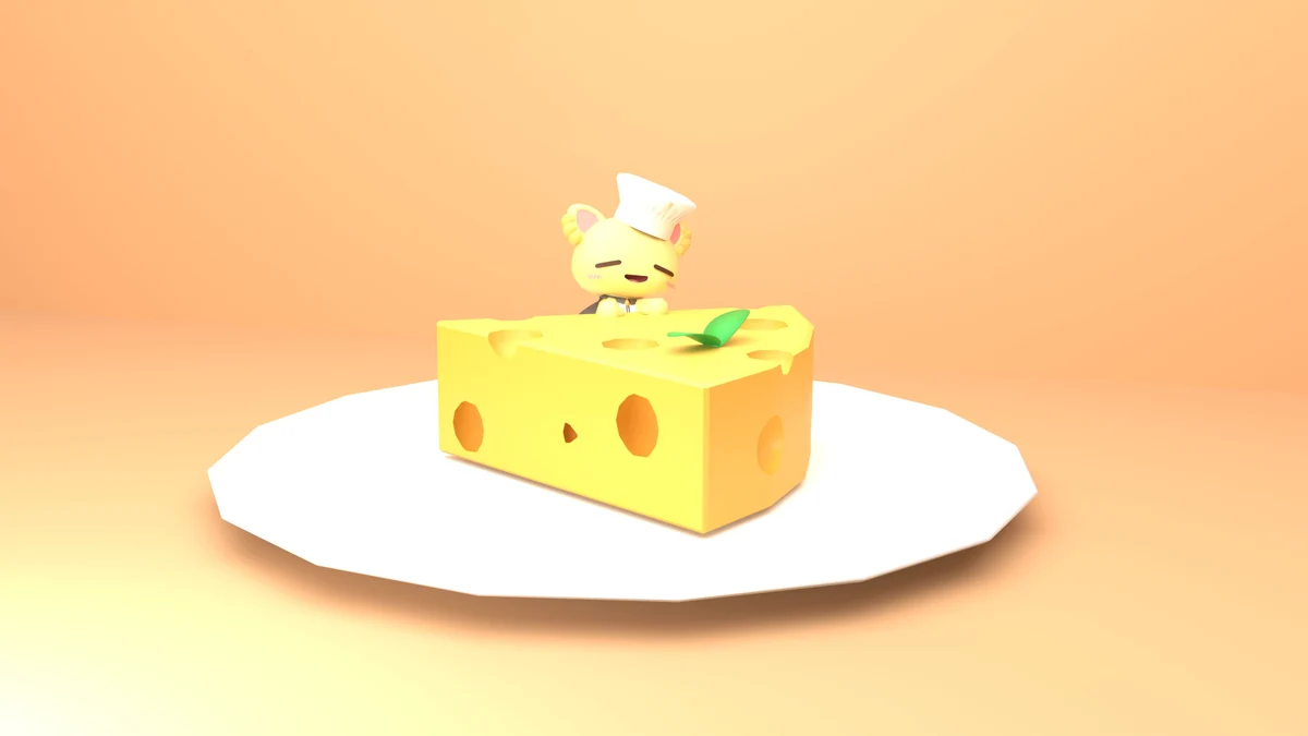 穴あきチーズをかたどった特製チーズケーキ